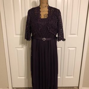 Belted dress and lace jacket